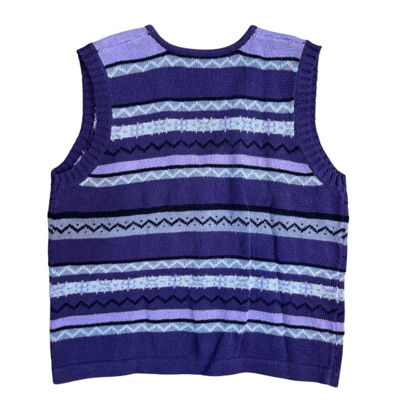 Vintage Purple Pattered Striped Sweater Vest with Zipper - Picture 2 of 5